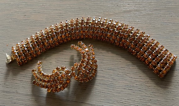 MID CENTURY VINTAGE Rhinestone Bracelet and Earri… - image 9