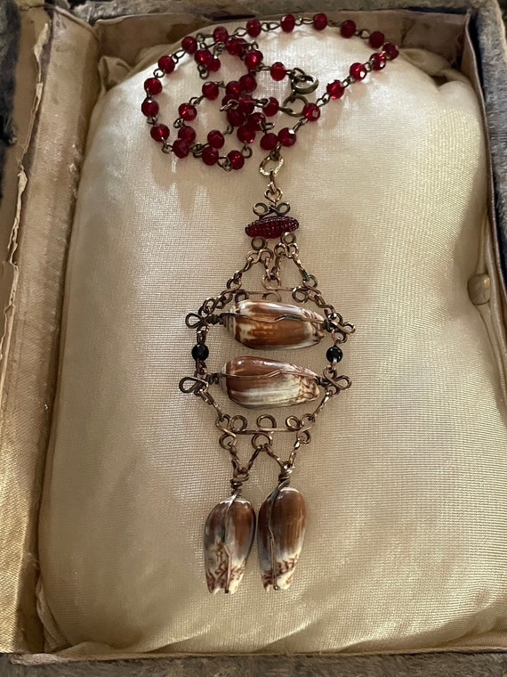 RARE ANTIQUE SHELL Necklace, Czech Glass, Handmade