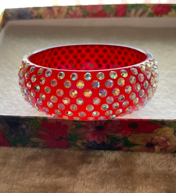 HUGE Translucent RED LUCITE Encrusted Rhinestone … - image 1