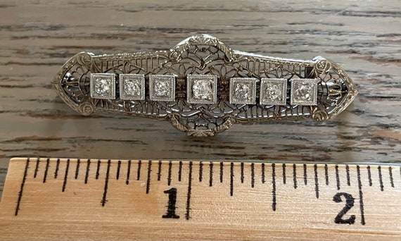 ANTIQUE EDWARDIAN DIAMOND Brooch, 14kt White Gold… - image 3