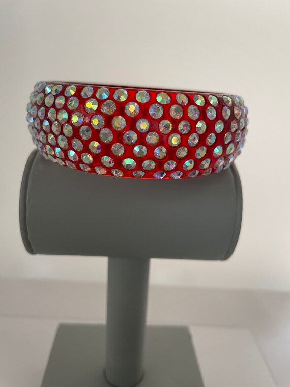 HUGE Translucent RED LUCITE Encrusted Rhinestone … - image 2