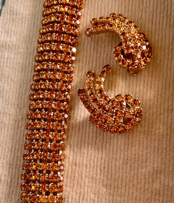 MID CENTURY VINTAGE Rhinestone Bracelet and Earri… - image 1