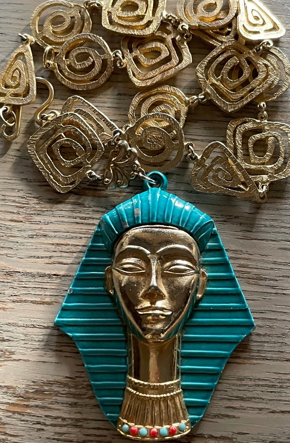 EGYPTIAN REVIVAL NECKLACE, 1970s, Large Statement 