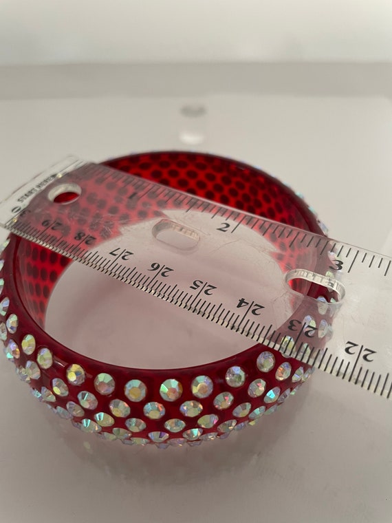 HUGE Translucent RED LUCITE Encrusted Rhinestone … - image 3