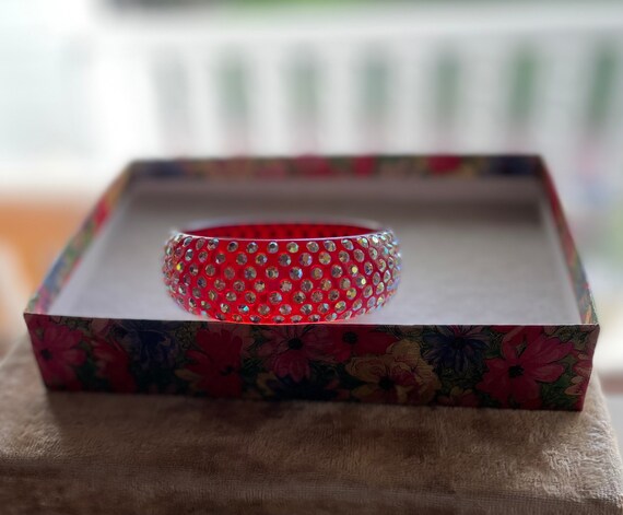 HUGE Translucent RED LUCITE Encrusted Rhinestone … - image 4