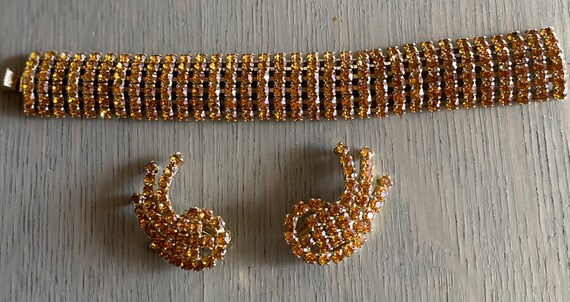 MID CENTURY VINTAGE Rhinestone Bracelet and Earri… - image 3