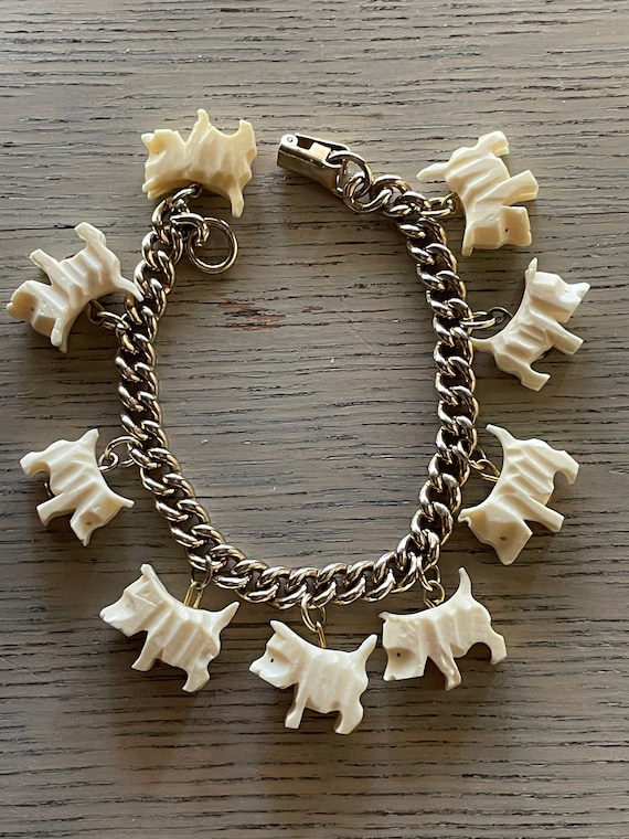 Broche vntage en celluloïd pour chen scottsh, terrer tchèque brun