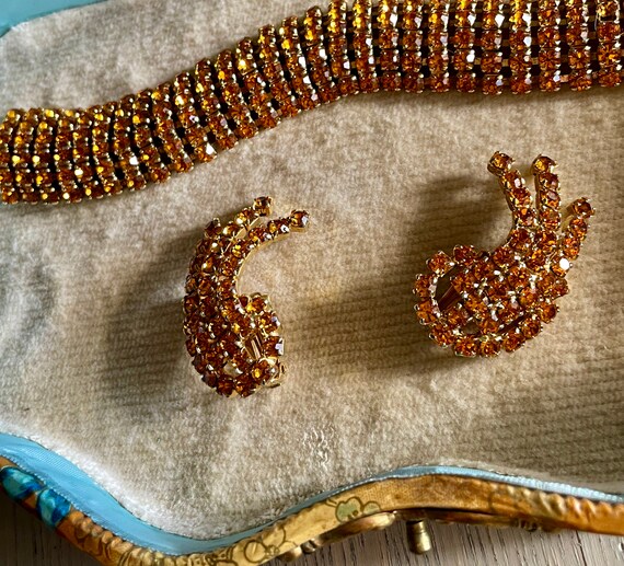 MID CENTURY VINTAGE Rhinestone Bracelet and Earri… - image 2