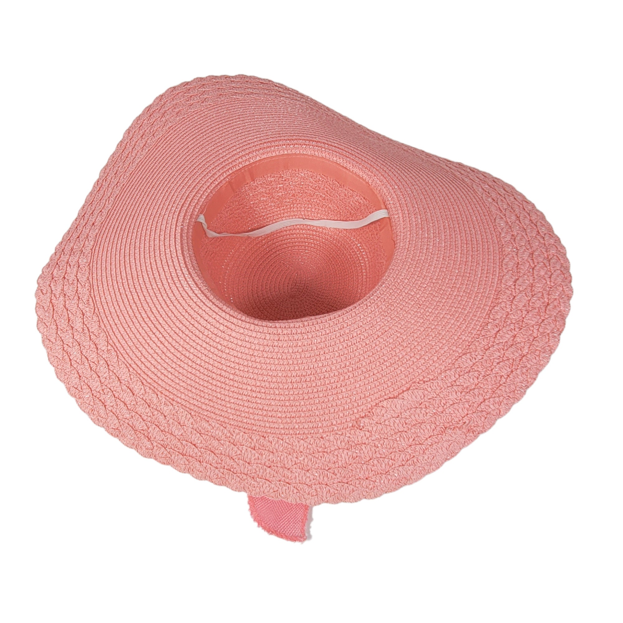 Natural straw hat with fuchsia striped band