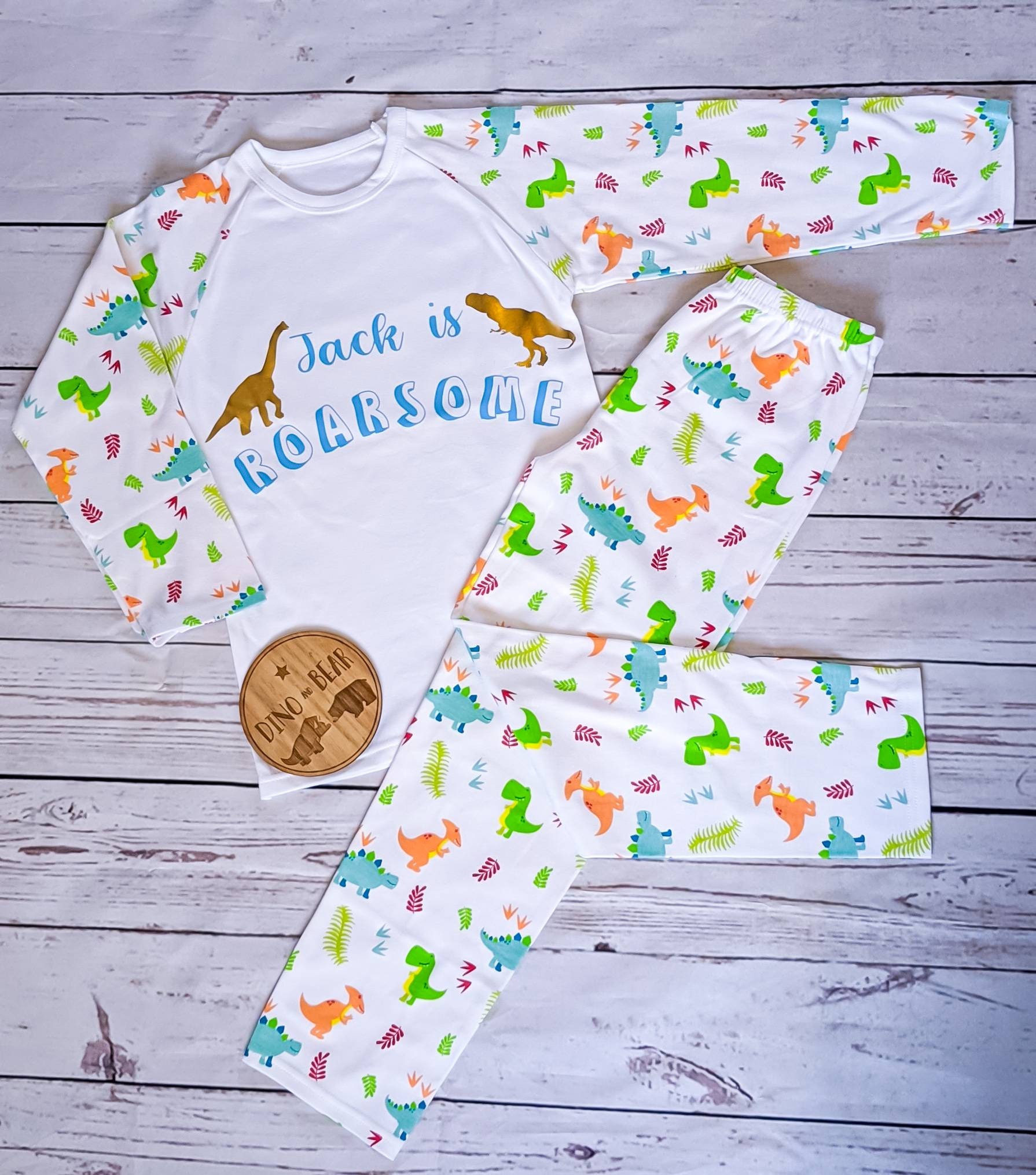 Roarsome personalised dinosaur pyjamas Etsy
