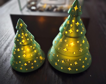 3D Printed Christmas Tree Tealight Holder | Glowing Holiday Decor | LED or Tealight Candle | Modern Christmas Table Decor | Christmas Tree