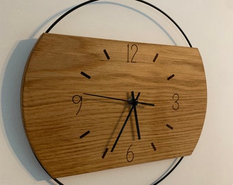 Horloge murale en chêne avec anneau, diamètre 30, 35 ou 40 cm, mouvement silencieux, fait main, différentes tailles d'anneau !