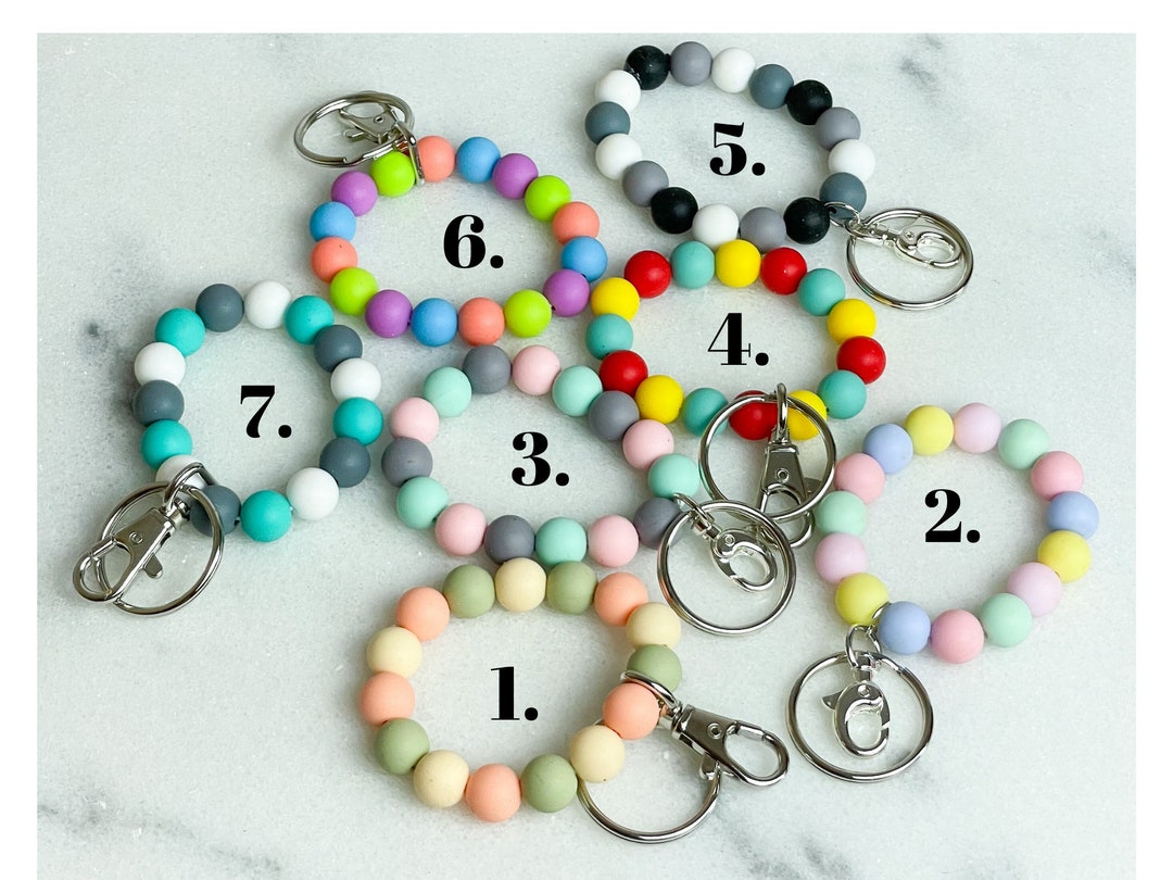 Silicone Bead Keychain Stretch Wristlet Keychain Stretch Etsy