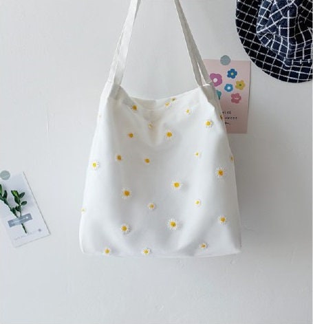 Daisy Tote Bag Floral Print Bag Cute Shopping Bag Canvas - Etsy
