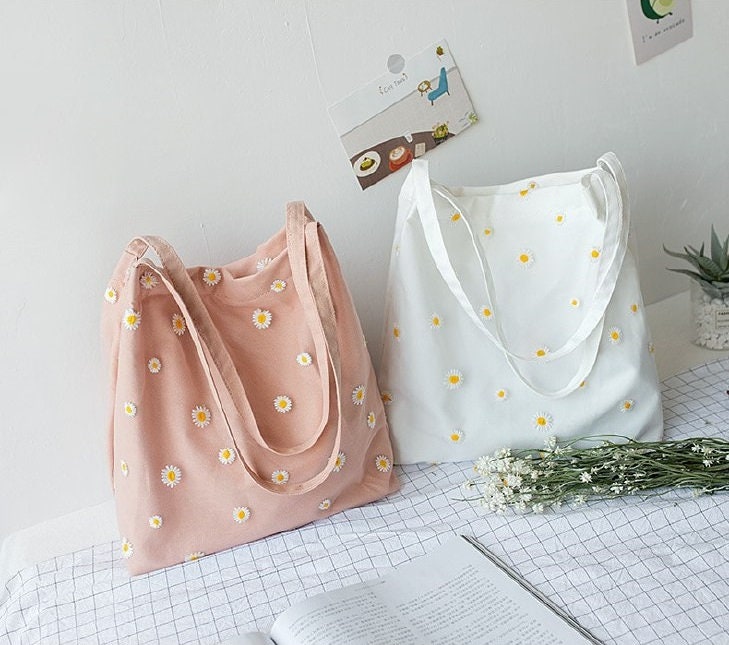 Daisy Tote Bag Floral Print Bag Cute Shopping Bag Canvas | Etsy