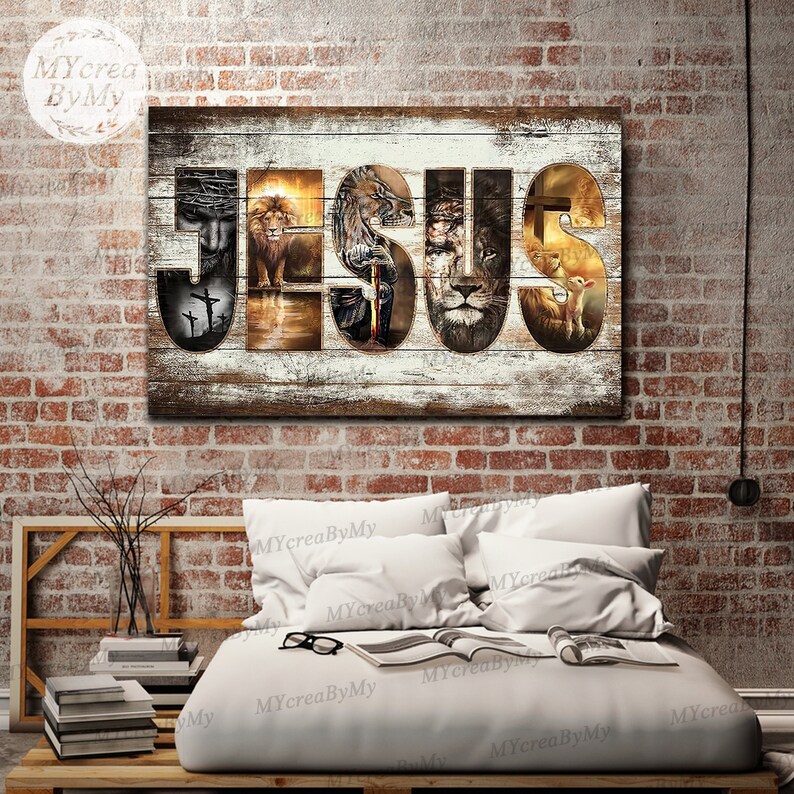 Lion and Jesus Canvas / Jesus Wall Art / God Canvas Wall Art / Etsy
