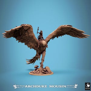 May include: A brown figurine of a griffin with outstretched wings, carrying a rider. The griffin stands on a base with rocks and a mushroom. The text "THE TALE OF ARCHDUKE MOUSIN VOLUME III" is at the bottom.