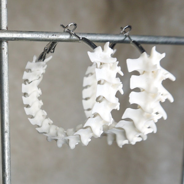 White Ethical Medium Snake Vertebrae Hoop Earrings