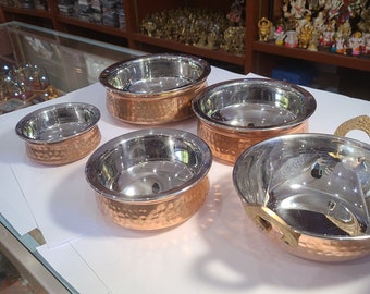 5 pcs. Serving Bowl Set stainless Steel with Hammered outer Copper Finish -  Double layered