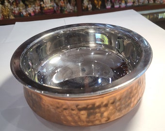 Steel Serving Bowl  (7 in) with Hammered Copper Finish -  Double layered - 7 inches round