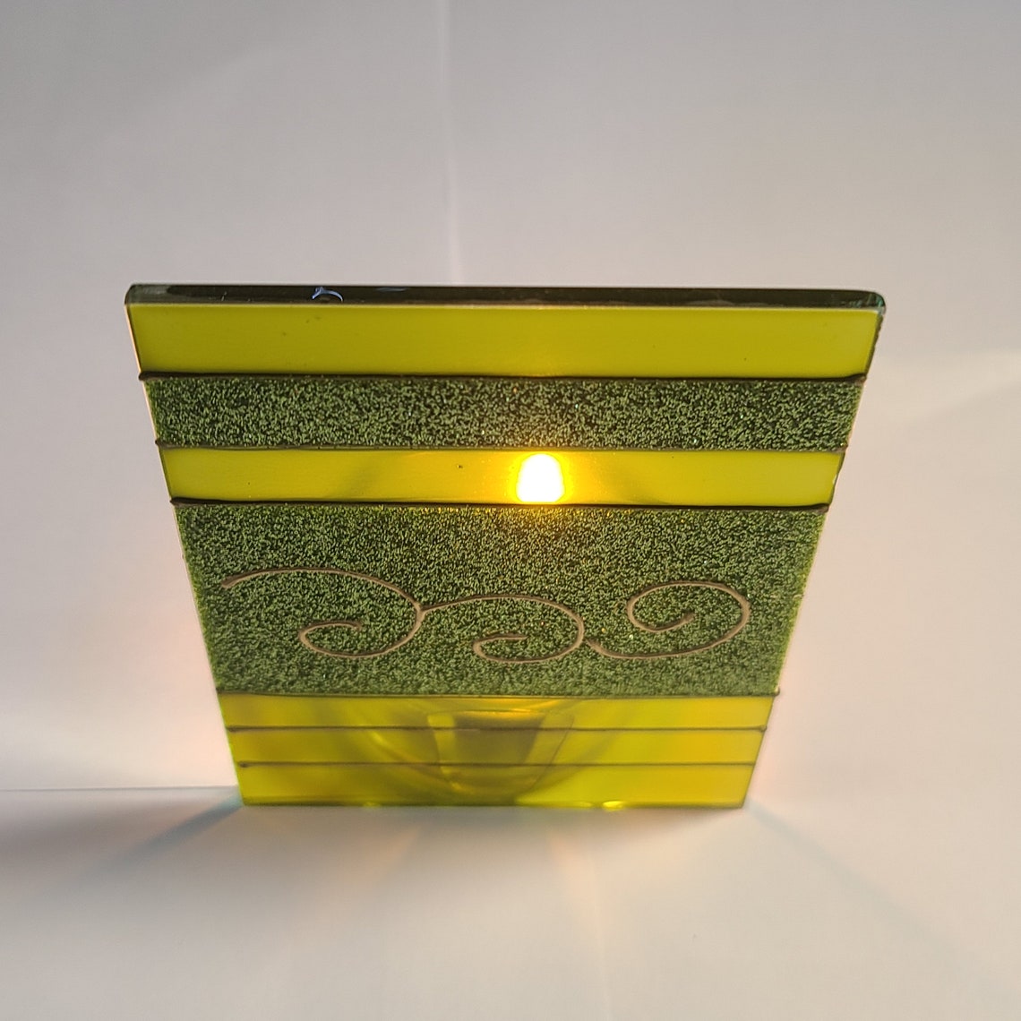 Green Tea Light Shade Tealight Shade Green Glitter W Stripes Etsy