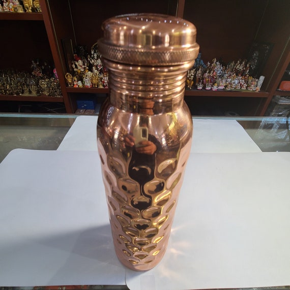 100% Copper Hammered Water Bottle  w/ Lid - 500 ml - Vessel - Indian Copper - Classic Piece