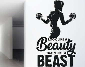 Gym Wall Decal Body Workout Wall Stickers Sports Wall Decal Gym Wall Murals | Gym Motivation Quote Wall Sticker Wall Decor For Gym 0059DU