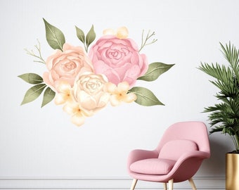 Sticker mural fleurs pivoines | Sticker mural coloré | Belles fleurs | Sticker mural pivoine | Décoration salon chambre DU012