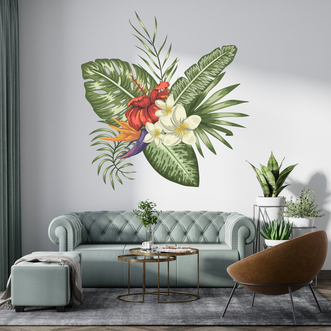 Monstera Leaf Wall Decal Palm Leaf Wall Decal Flowers Decal Living Room