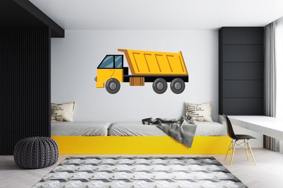 Décalcomanie colorée de construction de camion Autocollants muraux de  chambre denfants Décalcomanies en vinyle colorées Camion de chantier pour  chambre d'enfant K008 -  France