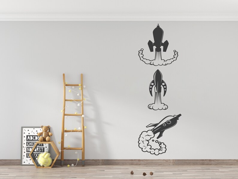 Spaceship Wall Decal Set Rocket Wall Decal Space Decals Wallstickers