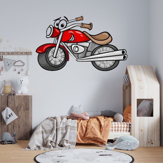 Décalcomanie murale de moto colorée Autocollants muraux de chambre denfants  Décalcomanies murales colorées en vinyle Avion moto pour chambre d'enfant  DU088 -  France