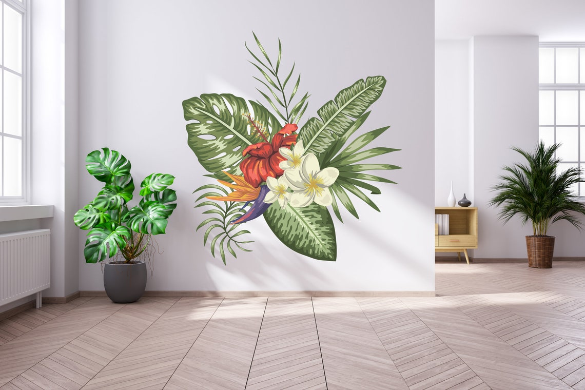 Monstera Leaf Wall Decal Palm Leaf Wall Decal Flowers Decal Living Room