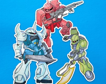 Gundam: Zeon Vinyl Sticker Set | Zaku I, Zaku II (Char), Gouf Custom