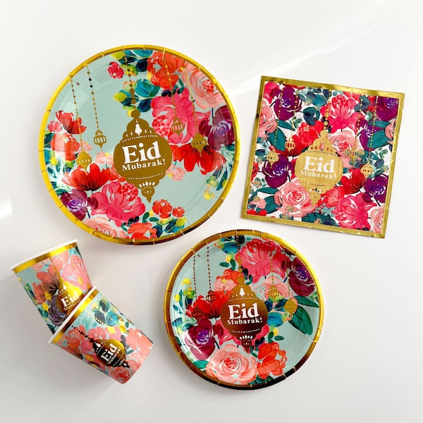 Eid Party Tableware Set - Floral Green & Gold