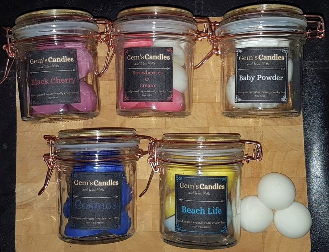 Handmade scented soy wax melts in a glass Jar. Etsy