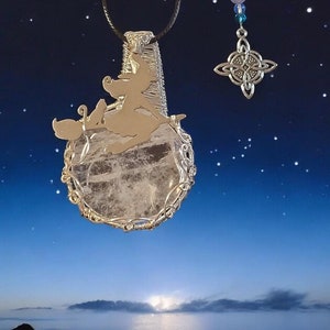 Witch necklace made with a rock crystal, natural stone witch pendant, natural stone wicca pendant, witch necklace