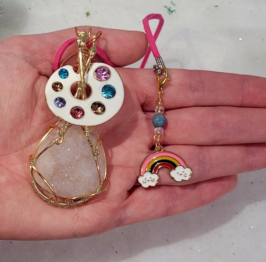 Painter Artist Necklace Made With a Druzy Agate, Women's Painting