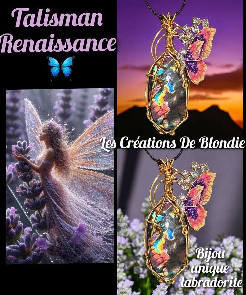 Pink Butterfly Necklace Made With Multicolored Labradorite