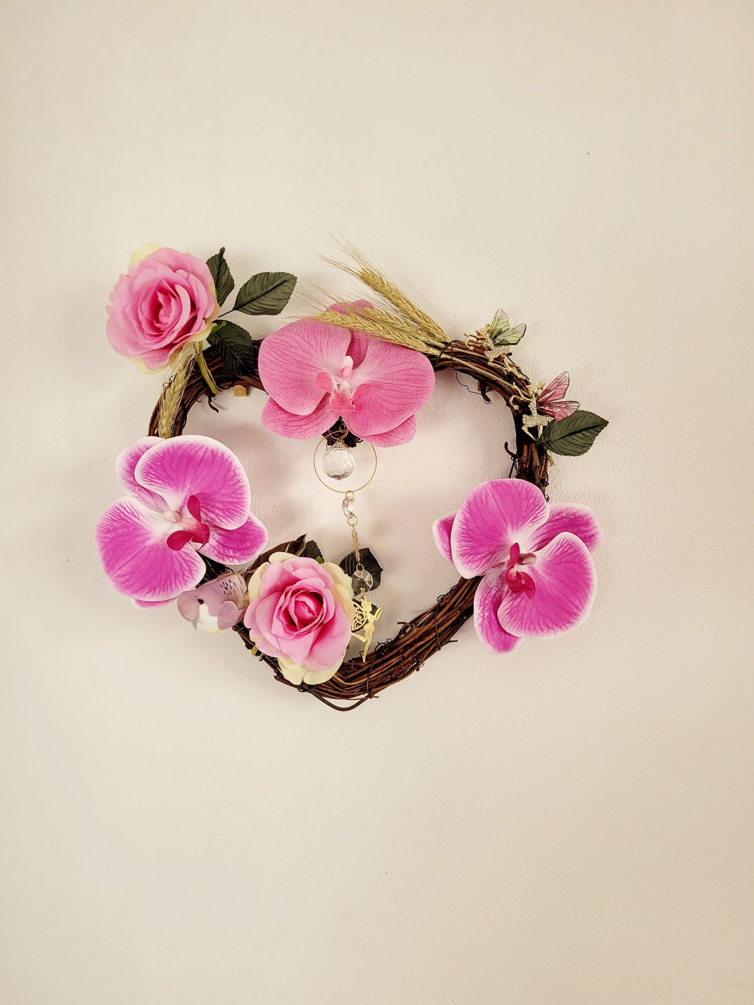 Couronne décorative cœur de fée, Couronne décorative fée du printemps