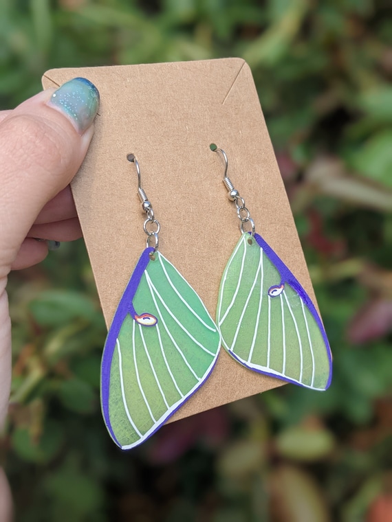 Luna Moth Wing Earrings Shrink Plastic Earrings Hypoallergenic 