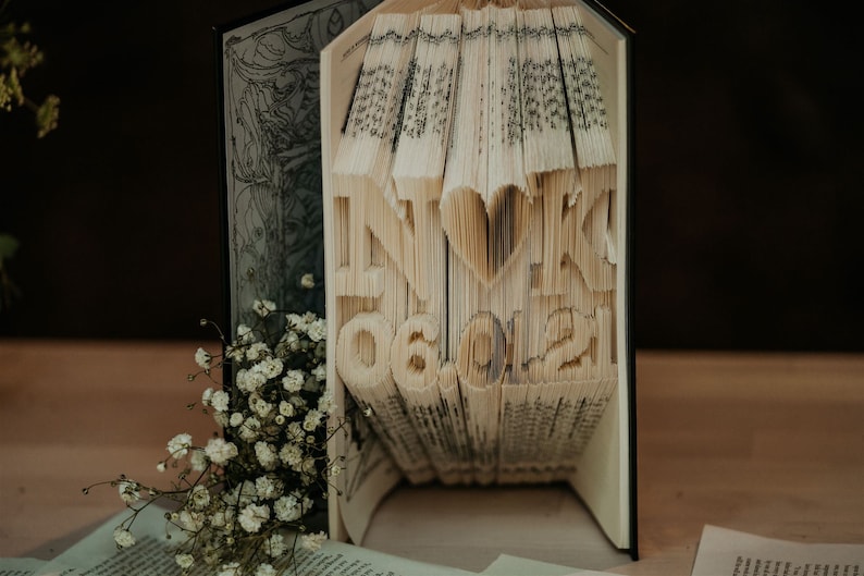Bookami Folded Book Art||First Name Initials and Date||Wedding Table Decor||Unique Wedding Gift