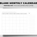Blank Monthly Calendar Printable | Horizontal Calendar | Minimalist ...