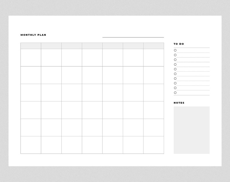 Blank Monthly Calendar Printable Horizontal Calendar Undated Monthly ...