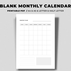 Blank Monthly Calendar Printable Vertical Calendar Undated Monthly ...