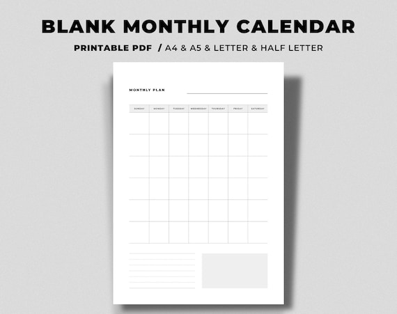 Blank Monthly Calendar Printable Vertical Calendar Undated | Etsy