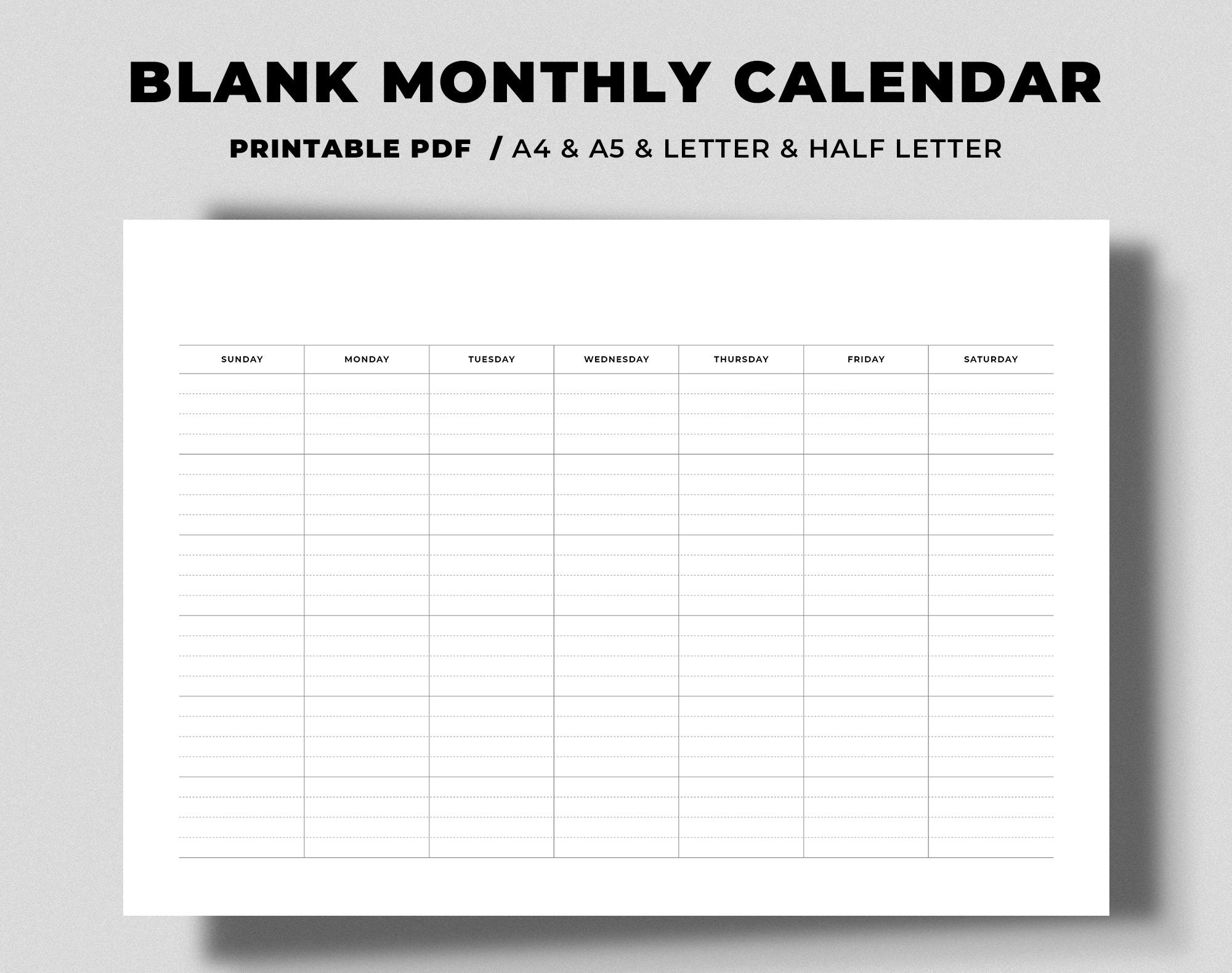 Simple Line Blank Monthly Calendar Printable PDF Etsy simple-line-blank-monthly-calendar-printable-pdf-etsy