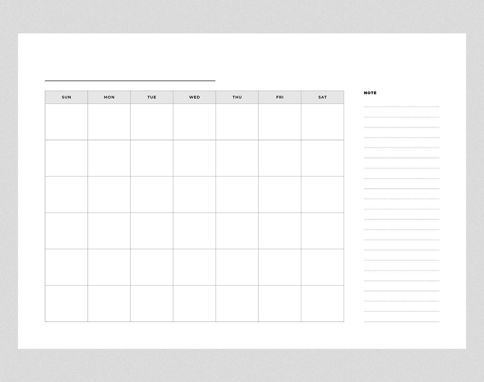 Blank Monthly Calendar Printable | Horizontal Calendar | Minimalist | Sunday Start | A4, A5 ...