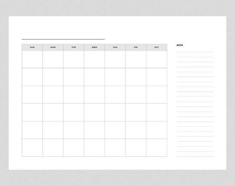 Blank Monthly Calendar Printable | Horizontal Calendar | Minimalist ...