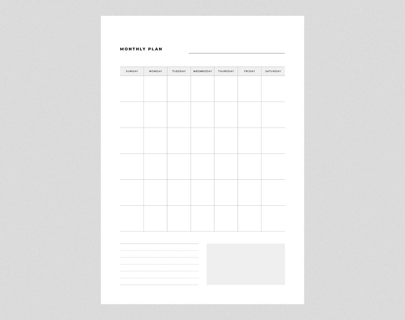 Blank Monthly Calendar Printable Vertical Calendar Undated Monthly Sunday Start A4, A5, Letter ...
